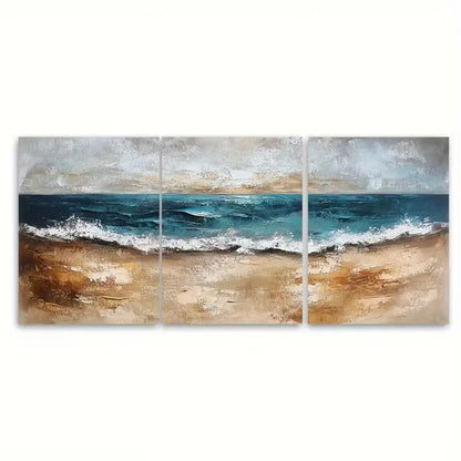 3pcs Earth Tone Textured Abstract Oil Painting Metal Print Ready to Hang Art - Bella Home Decor