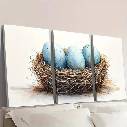 3pcs Nest with Eggs NW Wall Art Set Canvas Framed 60x90cm - High Quality Print 100% Australian Made Wall Canvas Ready to Hang