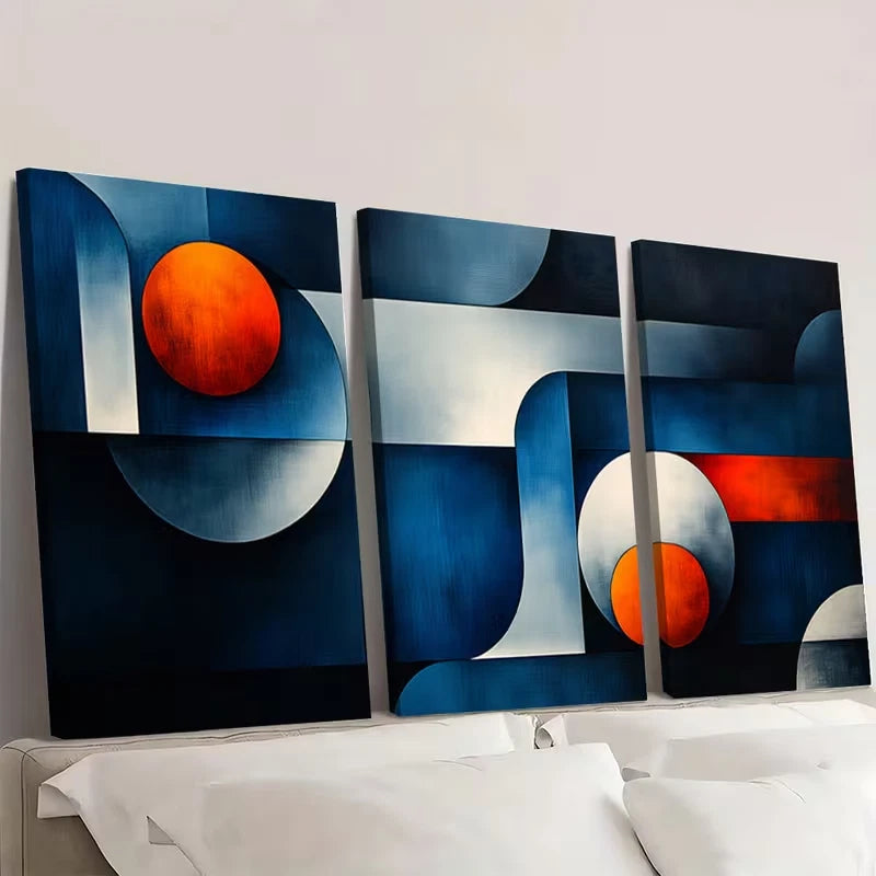 3pcs Geometric Blue Black Color Block Art  Wall Art Set Canvas Framed 60x90cm - High Quality Print 100% Australian Made Wall Canvas Ready to Hang - Bella Home Decor