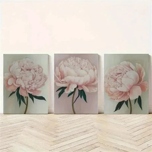 3pcs Peony Flower Canvas Wall Art Canvas Unframed - High Quality Print 100% Australian Made Wall Canvas