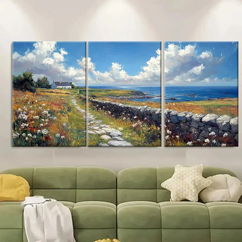 3pcs Ireland Land Irush Countryside g  Wall Art Set Canvas Framed 40x60cm - High Quality Print 100% Australian Made Wall Canvas Ready to Hang