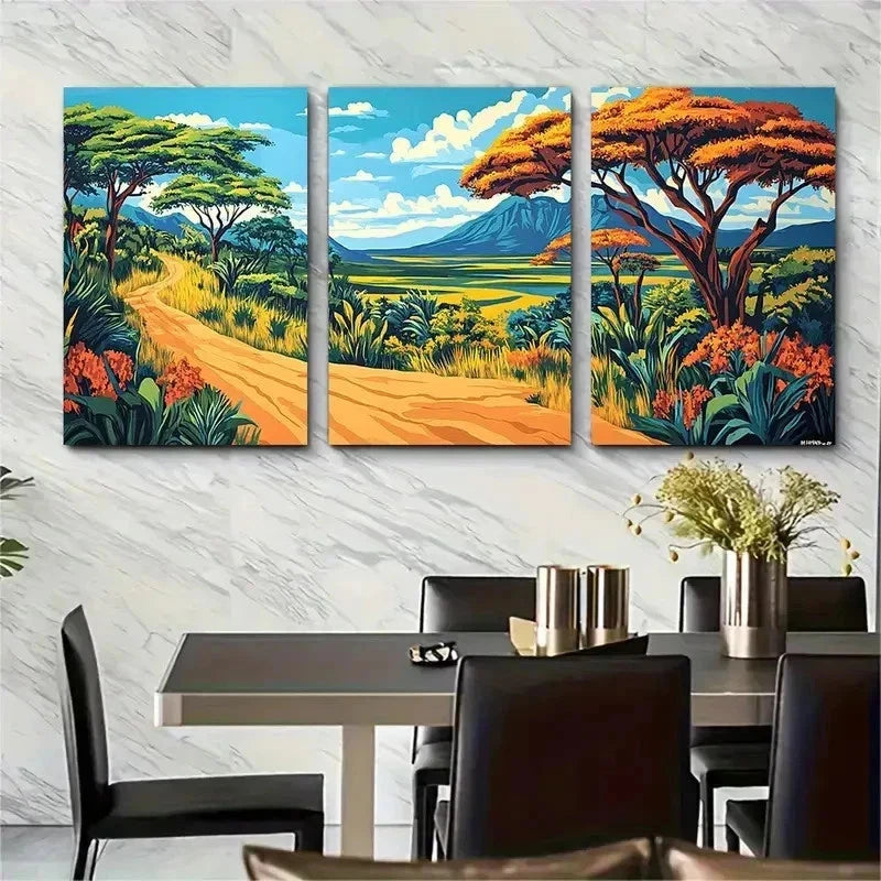 3pcs Malawi African Decor Home Perfect Wall Art Set Canvas Framed 50x70cm - High Quality Print 100% Australian Made Wall Canvas Ready to Hang