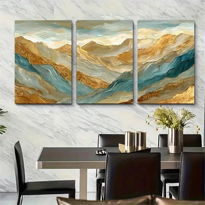 3pcs Abstract Golden Mountain Décor Perfect Wall Art Set Canvas Framed 50x70cm - High Quality Print 100% Australian Made Wall Canvas Ready to Hang - Bella Home Decor