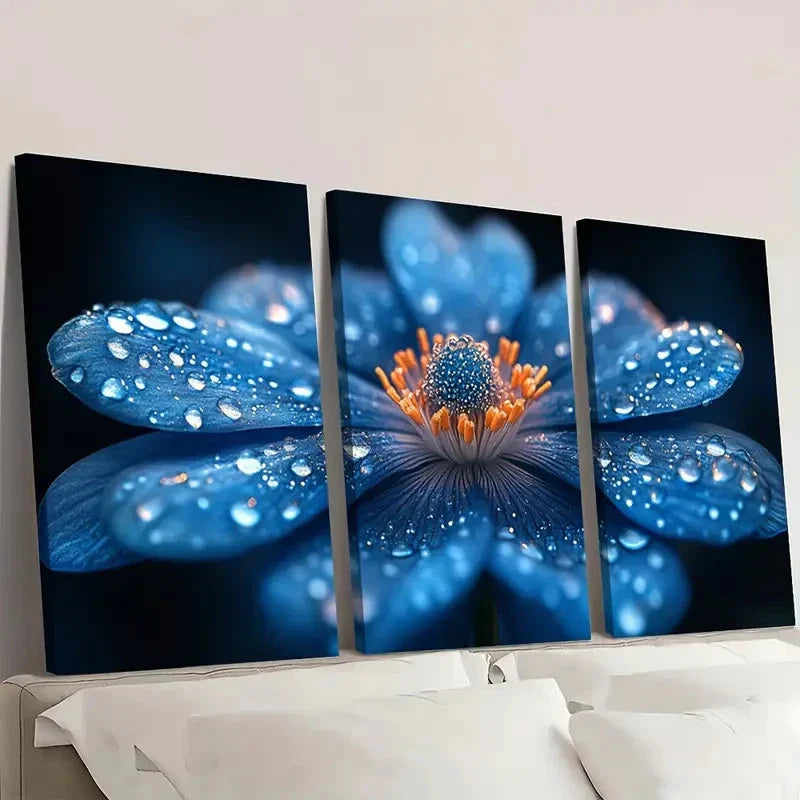 3pcs Blue Star Flower uy Wall Art Set Canvas Unframed - High Quality Print 100% Australian Made Wall Canvas - Bella Home Decor