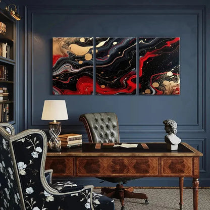 3pcs Abstract Art Red Black Golden Poster Metal Print Ready to Hang Art - Bella Home Decor