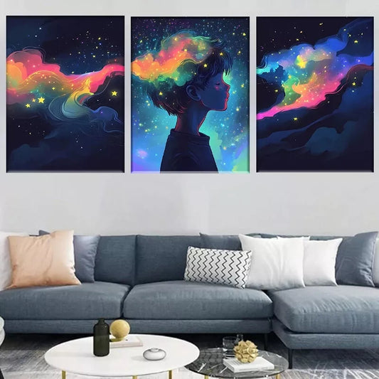 3pcs Colorful Abstract Dreamy Starry Sky Wall Wall Art Set Canvas Framed 40x60cm - High Quality Print 100% Australian Made Wall Canvas Ready to Hang