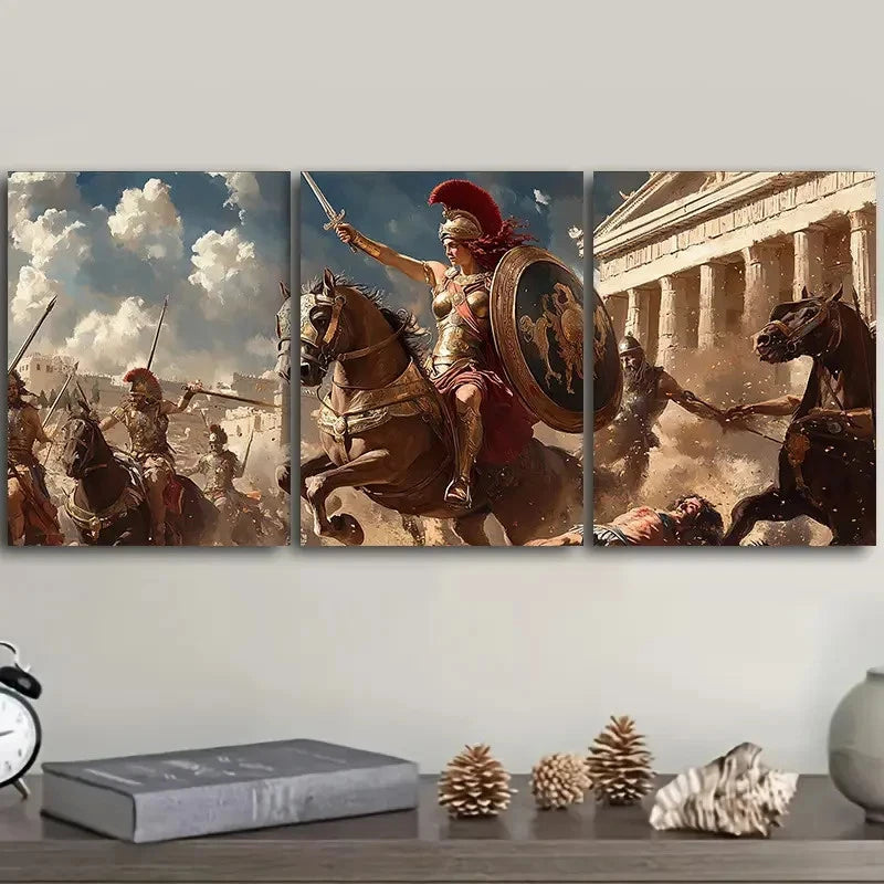 3pcs Ancient Roman Soldier Scene Metal Print Ready to Hang Art - Bella Home Decor