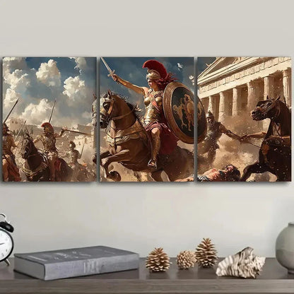 3pcs Ancient Roman Soldier Scene Metal Print Ready to Hang Art - Bella Home Decor