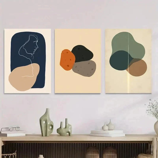 3pcs Modern Minimalist Abstract Neutral Tones Wall Art Set Canvas Framed 50x70cm - High Quality Print 100% Australian Made Wall Canvas Ready to Hang