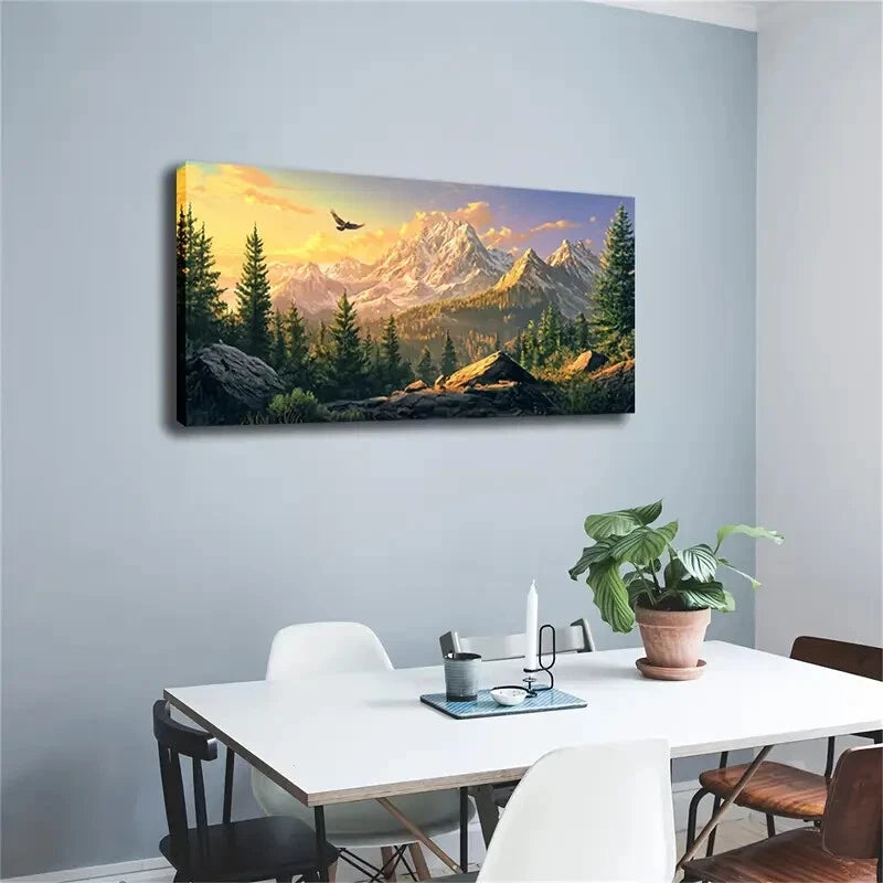Mountains & Golden Sunset Décor Wall Art Canvas Office Home Room Framed 120x60cm - Bella Home Decor