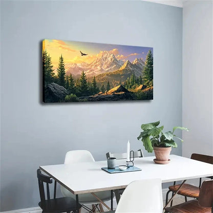 Mountains & Golden Sunset Décor Wall Art Canvas Office Home Room Framed 120x60cm - Bella Home Decor
