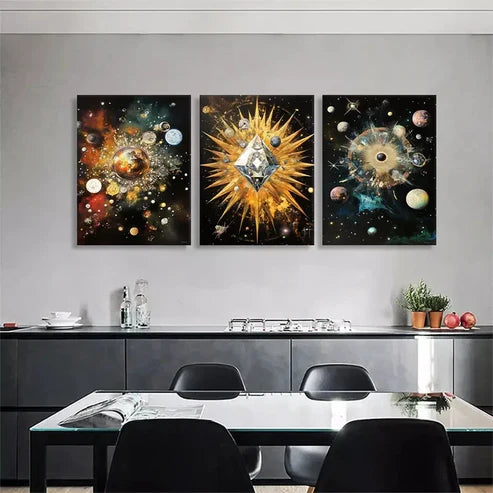 3pcs Cosmic Universe Abstract Diamond Perfect Art Set Canvas Unframed - High Quality Print 100% Australian Made Wall Canvas - Bella Home Decor