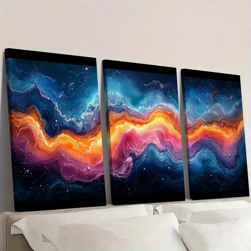 3pcs Multicolor Swirls & Cosmic Design MS  Wall Art Set Canvas Framed 40x60cm - High Quality Print 100% Australian Made Wall Canvas Ready to Hang