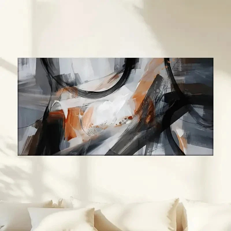 Black & Orange Brush Stroke Wall Art Canvas Office Home Room Framed 120x60cm