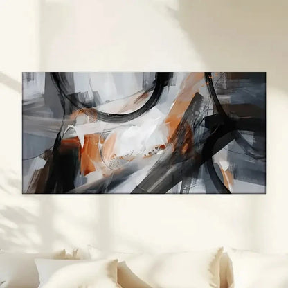 Black & Orange Brush Stroke Wall Art Canvas Office Home Room Framed 120x60cm