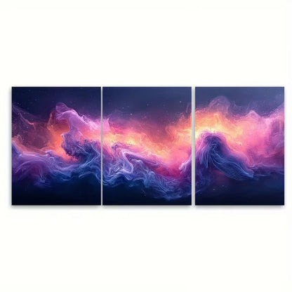 3pcs Dark Purple Violet Ink Abstract Metal Print Ready to Hang Art - Bella Home Decor