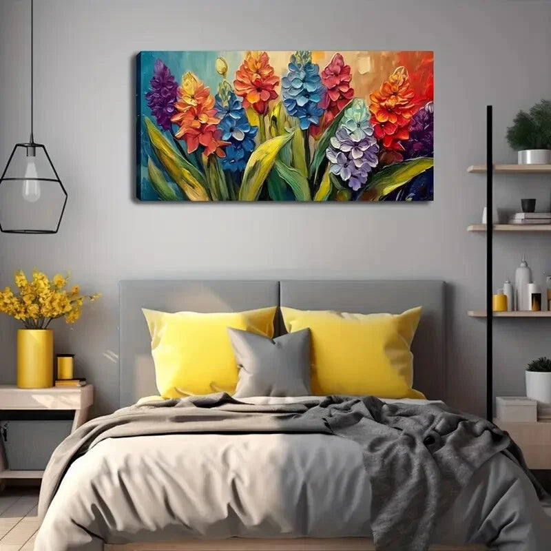 Vibrant Tulips Blue Purple Wall Art Canvas Office Home Room Framed 120x60cm - Bella Home Decor
