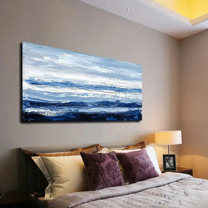 Abstract Blue Tones Landscape Wall Art canvas office home room framed 120x60cm
