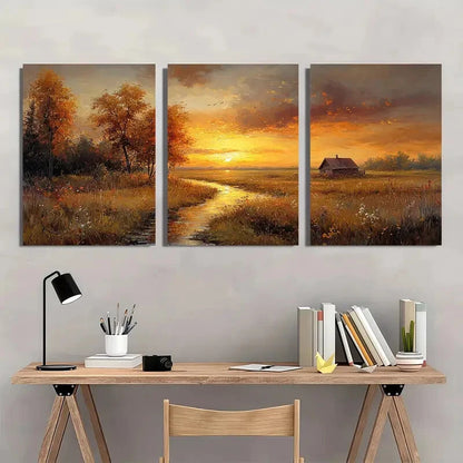 3pcs Classic Golden Yellow & Warm Earthy Tones Metal Print Ready to Hang Art - Bella Home Decor