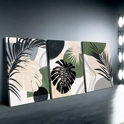 3pcs Bohemian Abstract Monstera Leaf Wall Art Canvas Unframed - High Quality Print 100% Australian Made Wall Canvas - Bella Home Decor