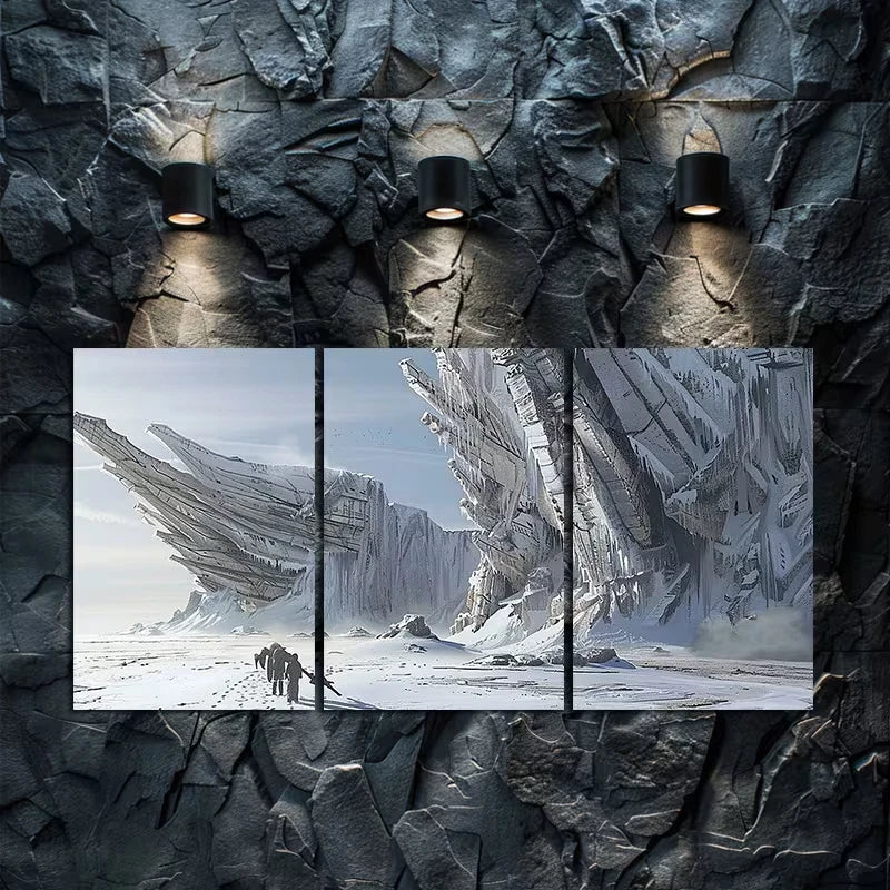 3pcs Giant Frozen Winged Structures in Icy Wall Art Set Canvas Framed 60x90cm - High Quality Print 100% Australian Made Wall Canvas Ready to Hang - Bella Home Decor
