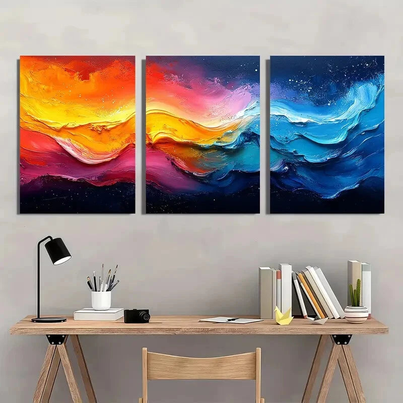 3pcs Colorful Abstract Painting Original Acrylic Metal Print Ready to Hang Art - Bella Home Decor