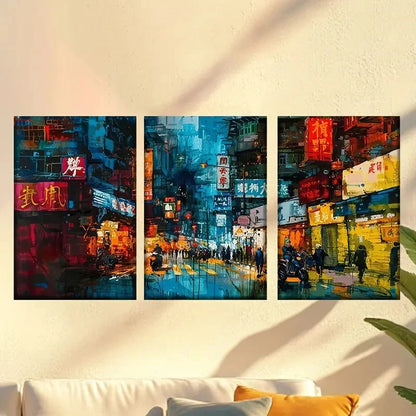 3pcs City Night Scene Wall Art Set Canvas Framed 60x90cm - High Quality Print 100% Australian Made Wall Canvas Ready to Hang - Bella Home Decor