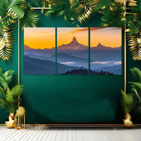 3pcs Annapurna Range Himalayas Silhouette  Art Canvas Unframed - High Quality Print 100% Australian Made Wall Canvas - Bella Home Decor