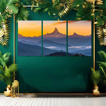 3pcs Annapurna Range Himalayas Silhouette  Art Canvas Unframed - High Quality Print 100% Australian Made Wall Canvas - Bella Home Decor