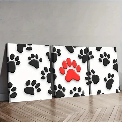 3pcs Painting, Black Dog Paw Wall Art Canvas Unframed - High Quality Print 100% Australian Made Wall Canvas