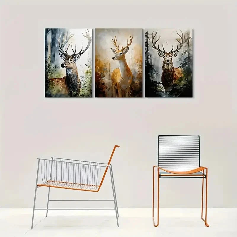 3pcs Forest Wildlife Beautiful Deer Metal Print Ready to Hang Art - Bella Home Decor