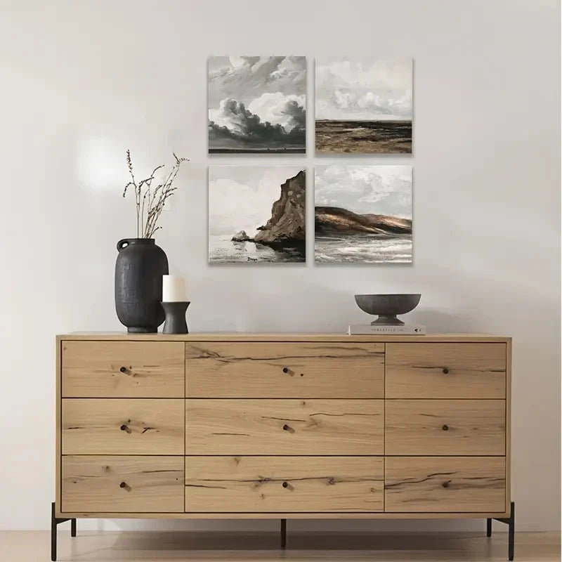 4pcs Square Prints, Coastal Prints Wall Art Canvas Framed