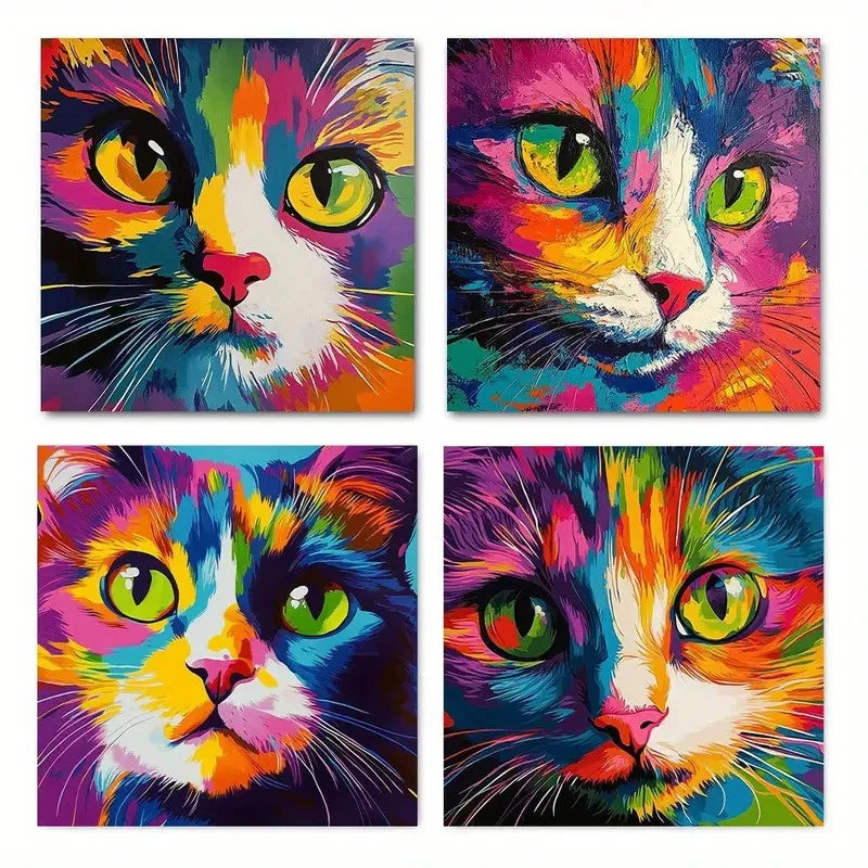 4pcs Doodle-Style Cute Kittens Wall Art Canvas Framed