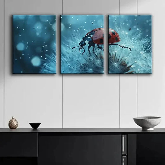 3pcs A Ladybug Red White Nature Beauty Perfect Wall Art Set Canvas Framed 40x60cm - High Quality Print 100% Australian Made Wall Canvas Ready to Hang