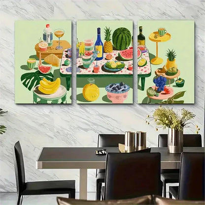 3pcs Abstract Colorful Aesthetic Dinner Wall Art Canvas Unframed - High Quality Print 100% Australian Made Wall Canvas - Bella Home Decor