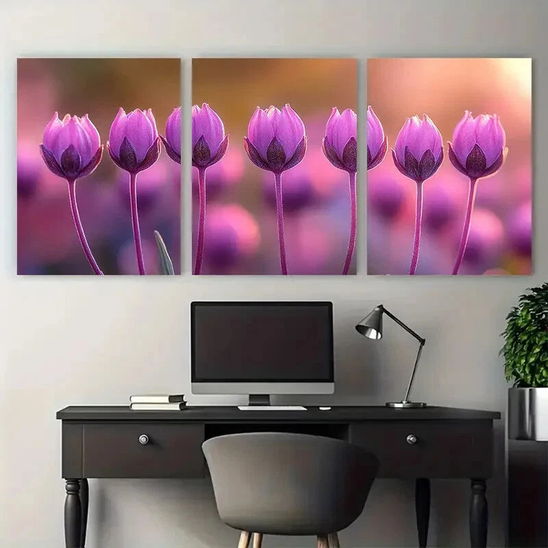 3pcs Small Purple Pink Flower Buds Illustration Metal Print Ready to Hang Art - Bella Home Decor