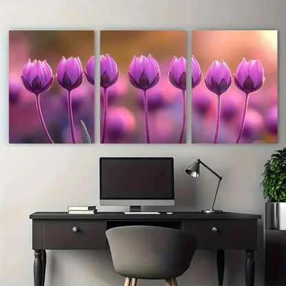 3pcs Small Purple Pink Flower Buds Illustration Metal Print Ready to Hang Art - Bella Home Decor