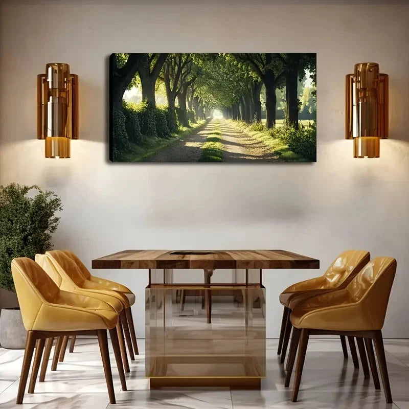 Forest Pathway With Lush Greene Wall Art Canvas Office Home Room Framed 120x60cm