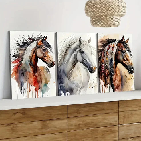 3pcs Modern Art Modern Abstract Style Horse Wall Art Set Canvas Unframed - High Quality Print 100% Australian Made Wall Canvas