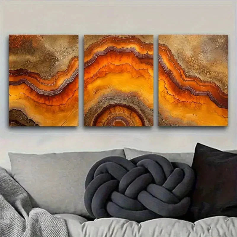3pcs Abstract Golden Brown Earth Texture Print Metal Print Ready to Hang Art - Bella Home Decor
