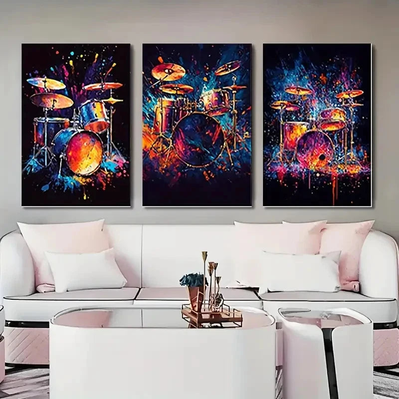 3pcs Vibrant Music Instrument VMI   Wall Art Canvas Framed 40x60cm - High Quality Print 100% Australian Made Wall Canvas Ready to Hang - Bella Home Decor