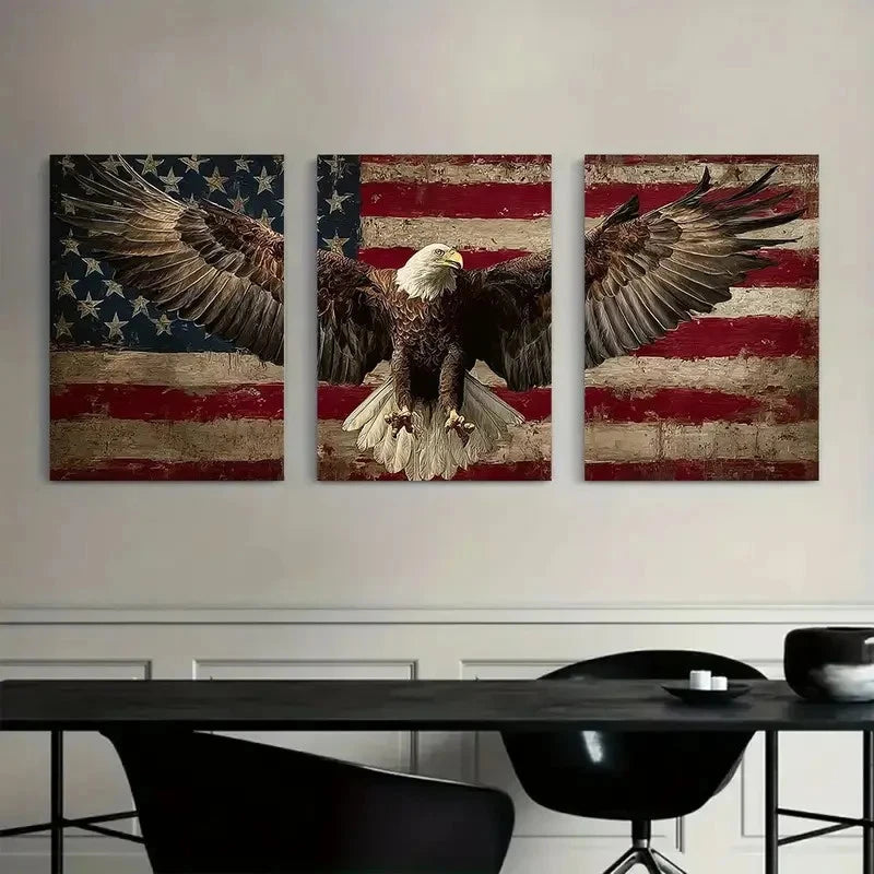 3pcs American Flag Eagle Flat Design Metal Print Ready to Hang Art - Bella Home Decor