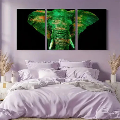 3pcs Green Elephant Watercolor Painting Wall Art Canvas Unframed - High Quality Print 100% Australian Made Wall Canvas