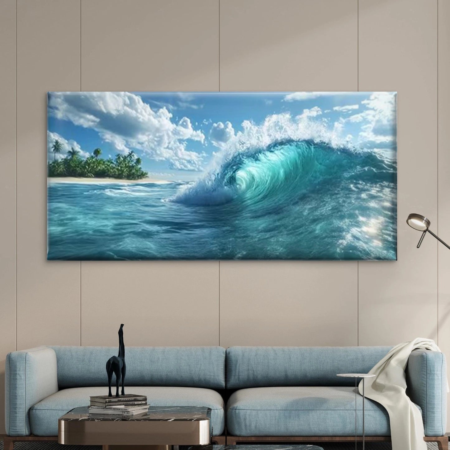 Surging Waves Wall Art Canvas Office Home Room Framed 120x60cm