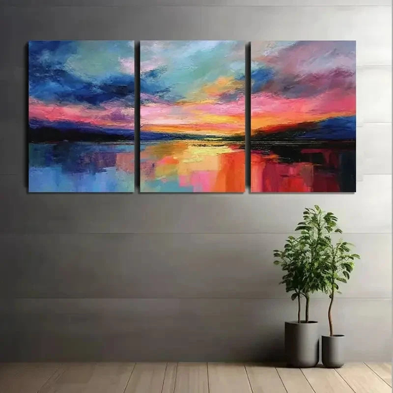 3pcs , Colorful Sky and Waves Landscape Painting Metal Print Ready to Hang Art - Bella Home Decor