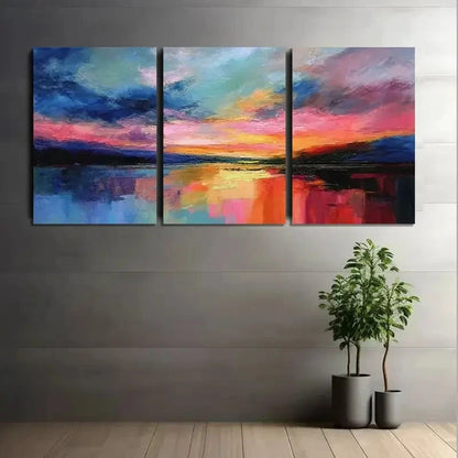 3pcs , Colorful Sky and Waves Landscape Painting Metal Print Ready to Hang Art - Bella Home Decor