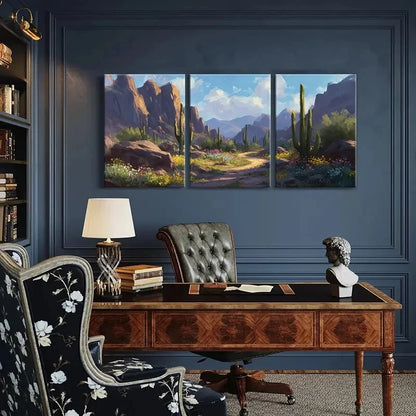 3pcs Desert Landscape Cactus Mountains Metal Print Ready to Hang Art - Bella Home Decor