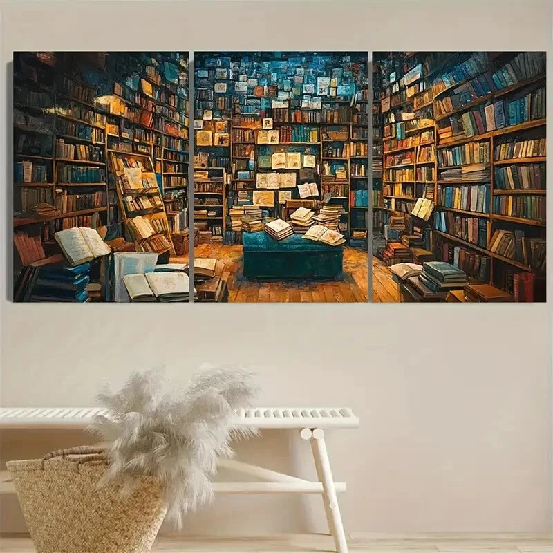 3pcs Bookstores Library Aesthetics Design Metal Print Ready to Hang Art - Bella Home Decor