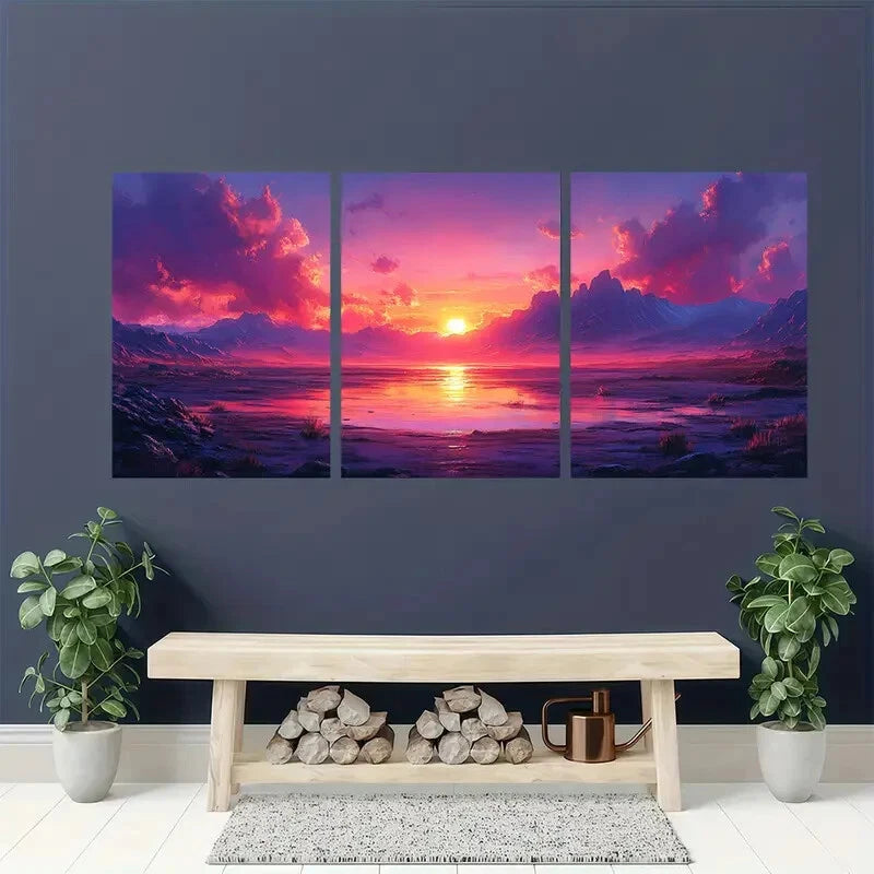 3pcs Vibrant Serene Mountain Landscape Scene Metal Print Ready to Hang Art - Bella Home Decor