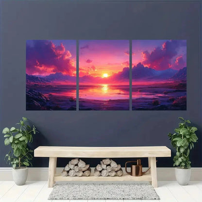 3pcs Vibrant Serene Mountain Landscape Scene Metal Print Ready to Hang Art - Bella Home Decor